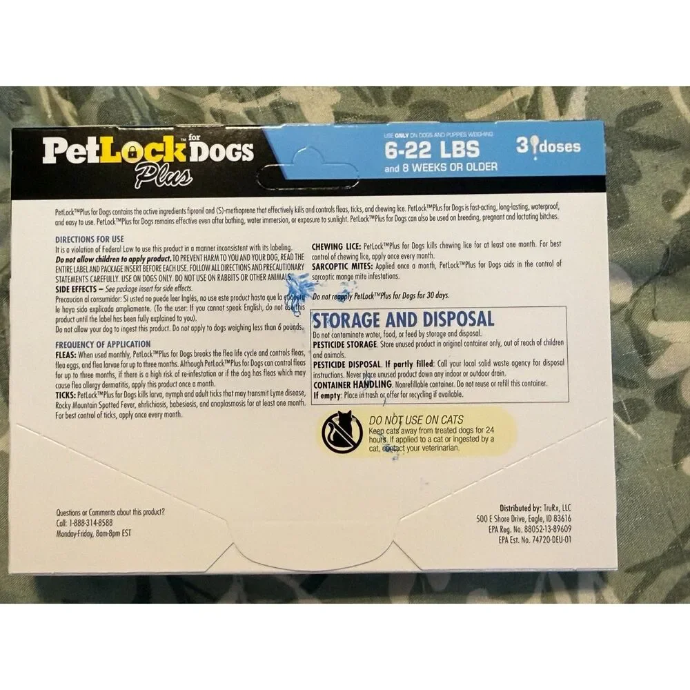 PetLock Plus Flea and Tick Treatment 3 Doses Small Dogs 6-22 lbs NEW IN BOX